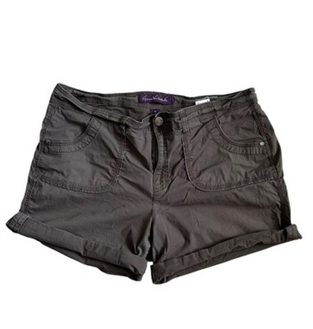 Gloria Vanderbilt Women's Brown Chino Roll Tab Cuff Hem Stretch Shorts Size 16